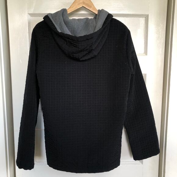 VTG Alaska Frontier Black Quilted Jacket Small Hooded 90s Barn Chore Minimalist - Picture 8 of 9